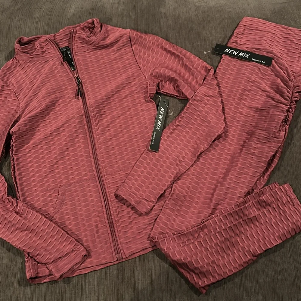 NEW MIX Mauve Textured Honeycomb 2 Piece Tracksuit Set NWT S/M or L/XL